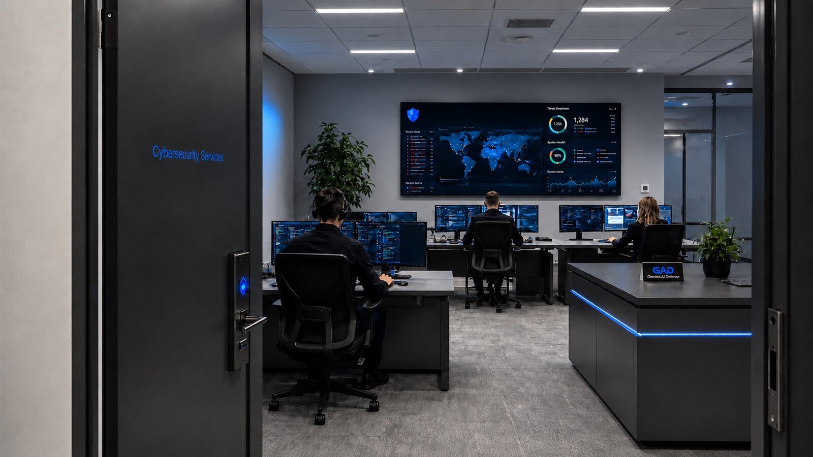 GAD Rechenzentrum. Security Operations Center mit Live-Dashboard